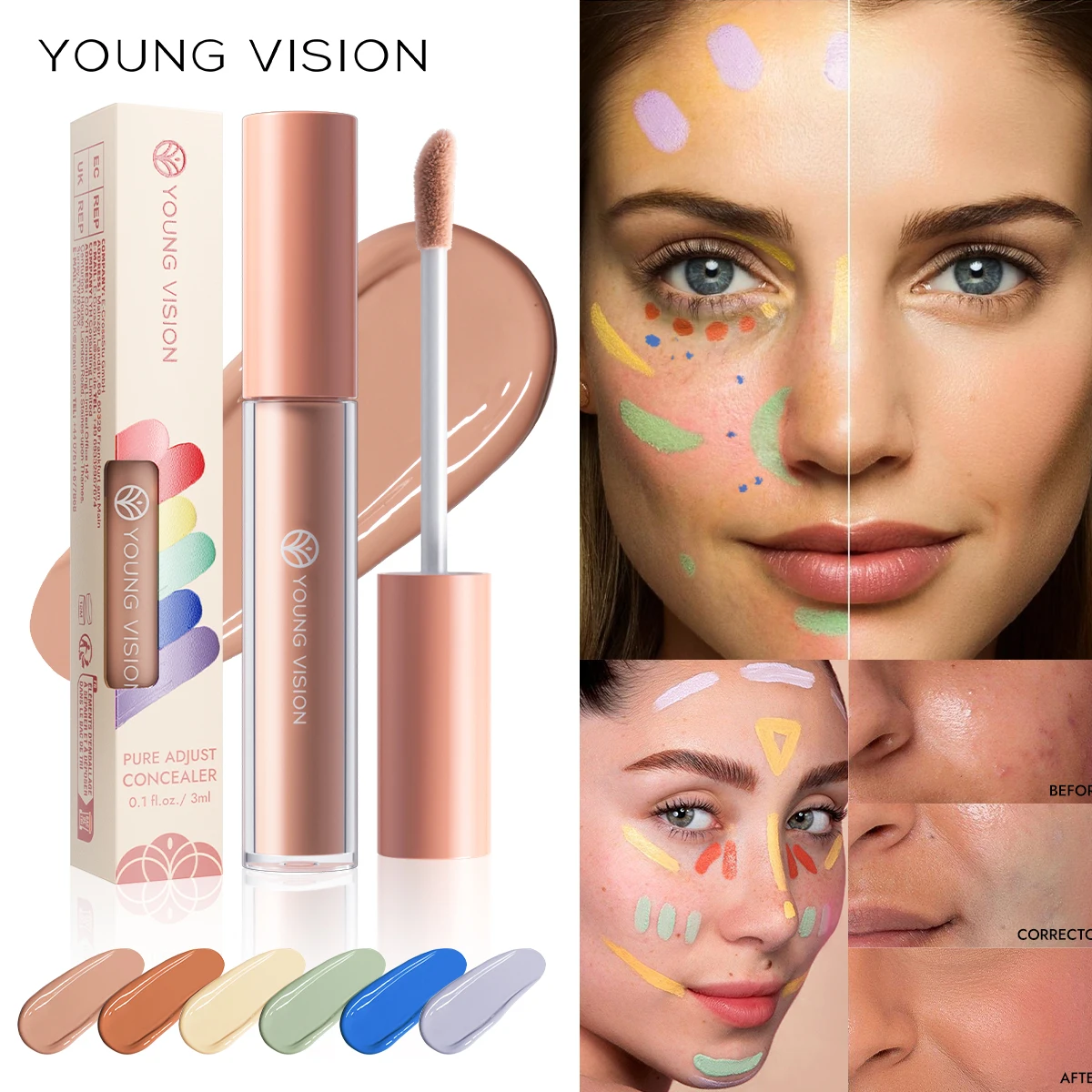 6 Colors Hydrating Fresh Concealer Brightens Skin Tone Covers Blemishes Dark Eye Circles YOUNG VISION