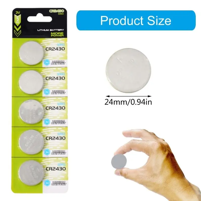 5-100PCS Button Batteries CR2430 DL2430 BR2430 LM2430 ECR2430 3V Lithium Battery Coin Cells for Small Electronics Power Supplies - 2