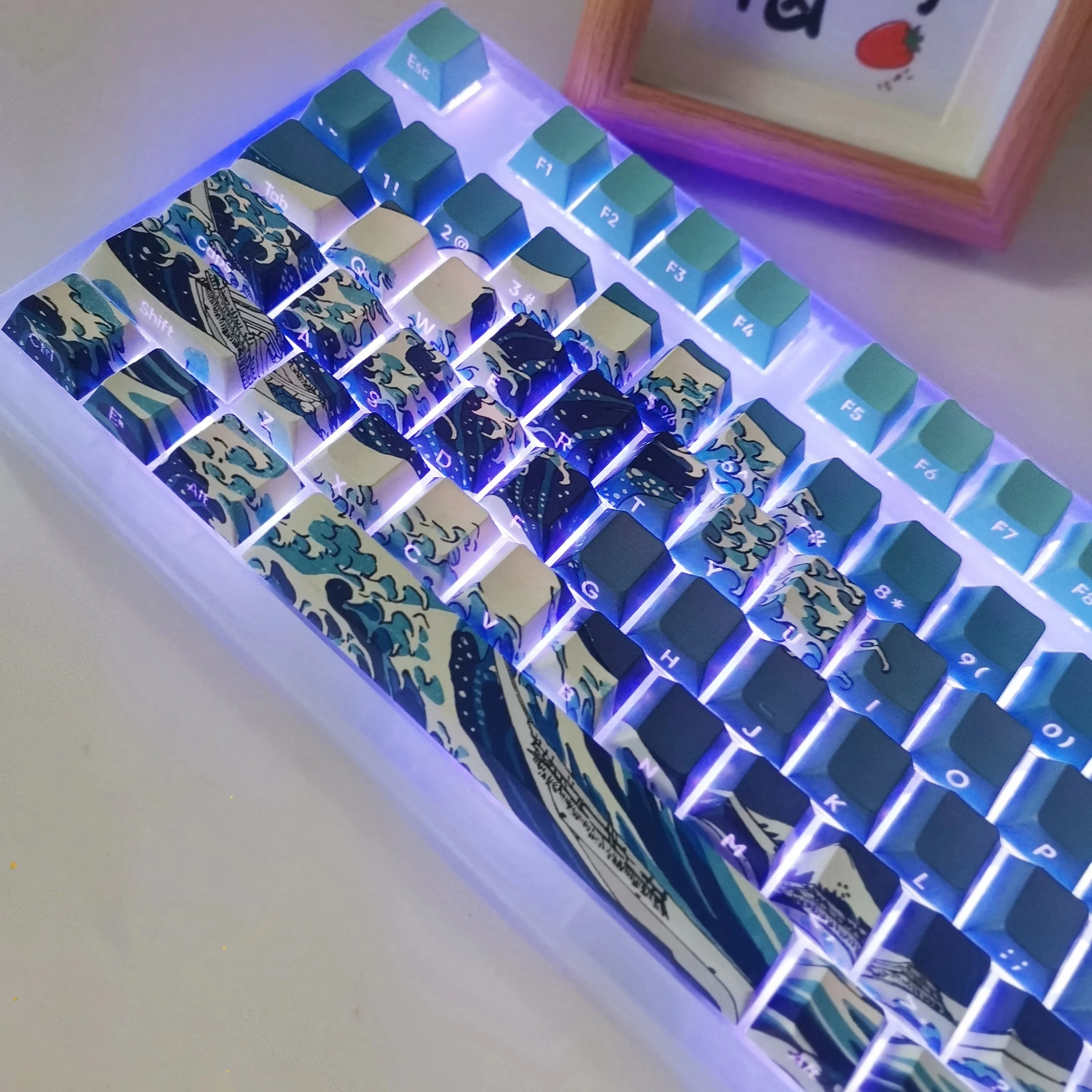 Keycap Translúcido para Teclado Mecânico de Jogos Ukiyoe Coral Sea a Grande Onda Off Kanagawa Perfil Cereja Pbt Dye-sub - Imagem 6