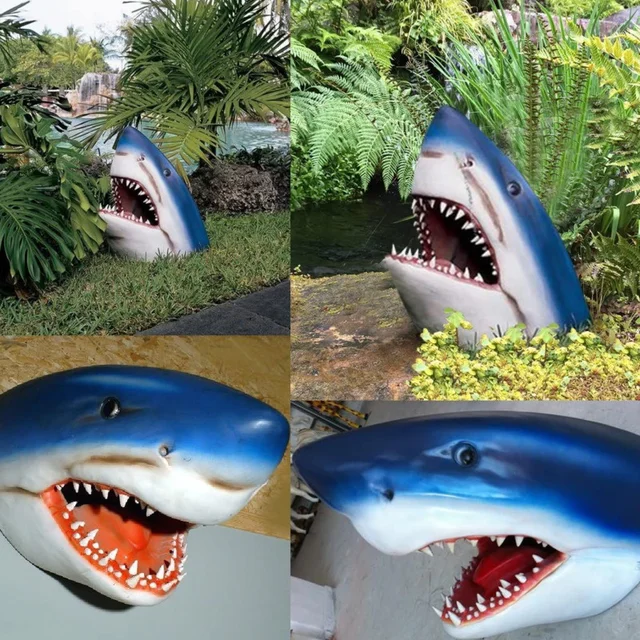 Cápa Krokodil Kerti Szobor Gyanta Nagy Fehér Kézműves Művészeti Szobrászat Díszek Úszómedence Kültéri Otthoni Dekoráció - Image 6