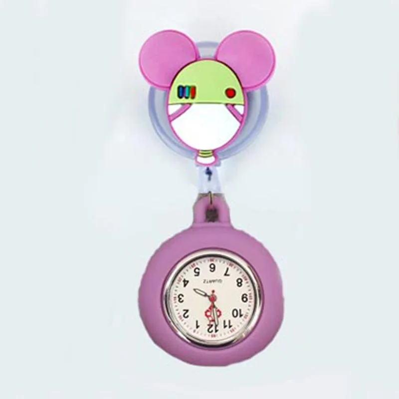 Retractable Cartoon Pattern Nurse Doctor Pocket Watch Hang Clips Colourful Hospital Medical Women Mens Badge Reel