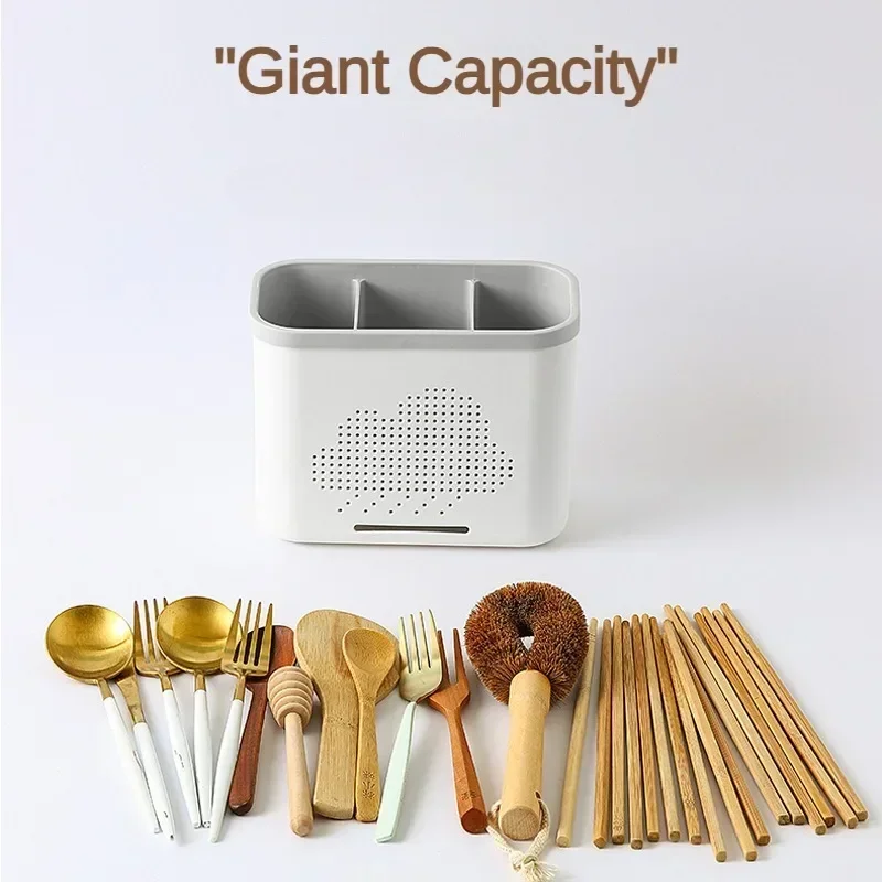 Kitchen Double Layer Drain Chopsticks Cage Multifunction Cutlery Hollow Drainer Storage Rack Knife Holder Tableware Organizer 5