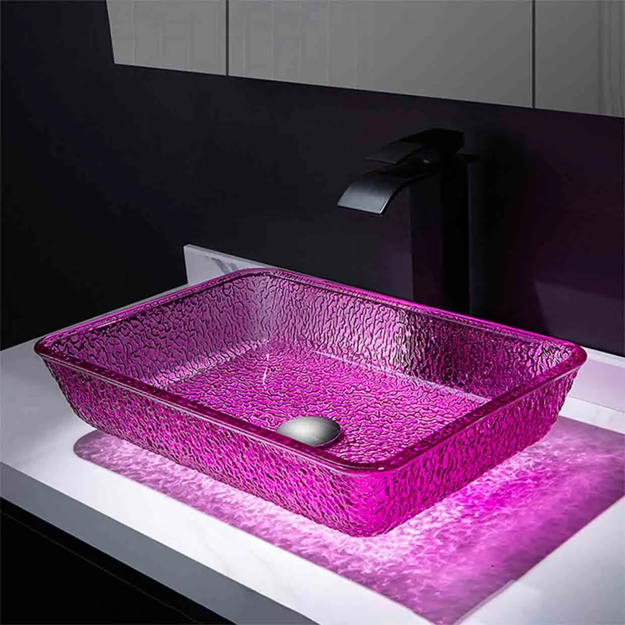 

Die-casting Transparent Crystal Glass Basin Rectangular Washbasin Balcony Shampoo Sinks Bathroom Countertop Sinks With Drain Set