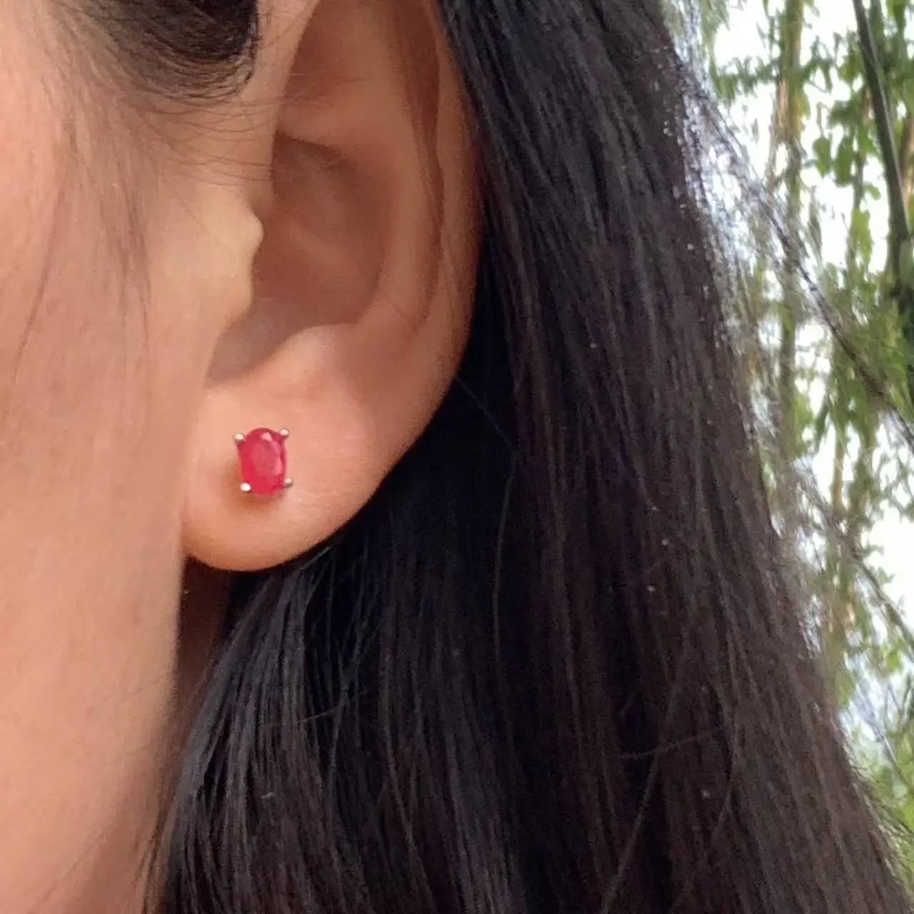 5*3MM Oval Natural Ruby Earrings 925 Silver Stud Earring For Women 925 Sterling Silver Cute Gift Prevent Allergy Fine Jewelry