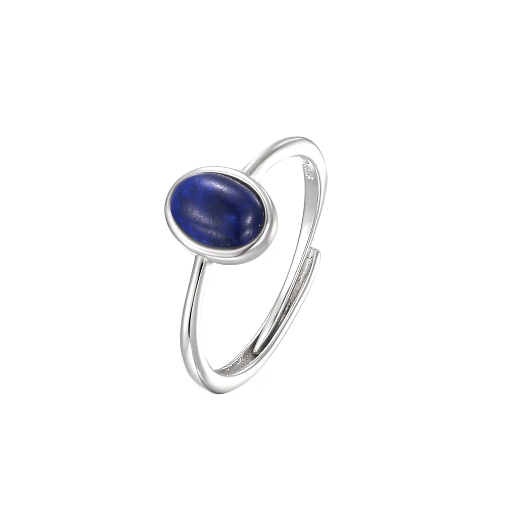 Silverly Sterling Silver Flat Top Ring – Oval Simulated Lapis Lazuli Gemstone In 925 Silver For Women - View #6