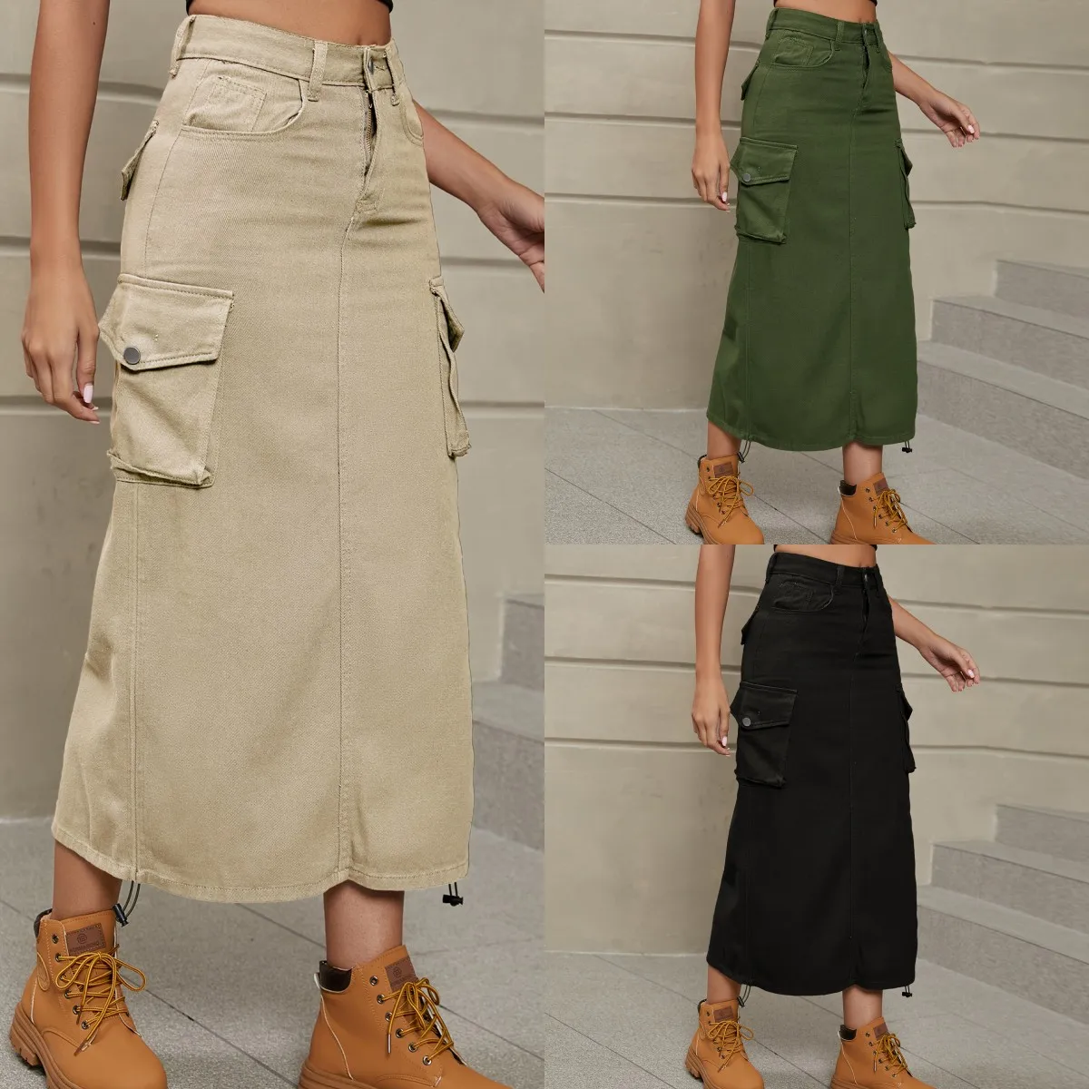 

2023 Summer New Women Elastic Waist Mid-length Denim Workwear Skirt Fashion Jeans A-Line Skirt Casual Female Clothing S-2XL