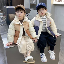 Autumn Winter Baby Boys Jacket Splicing Style Thicken Keep Warm Stand Collar Down Cotton Outwear For 3-7Y Girls Leisure Overcoat