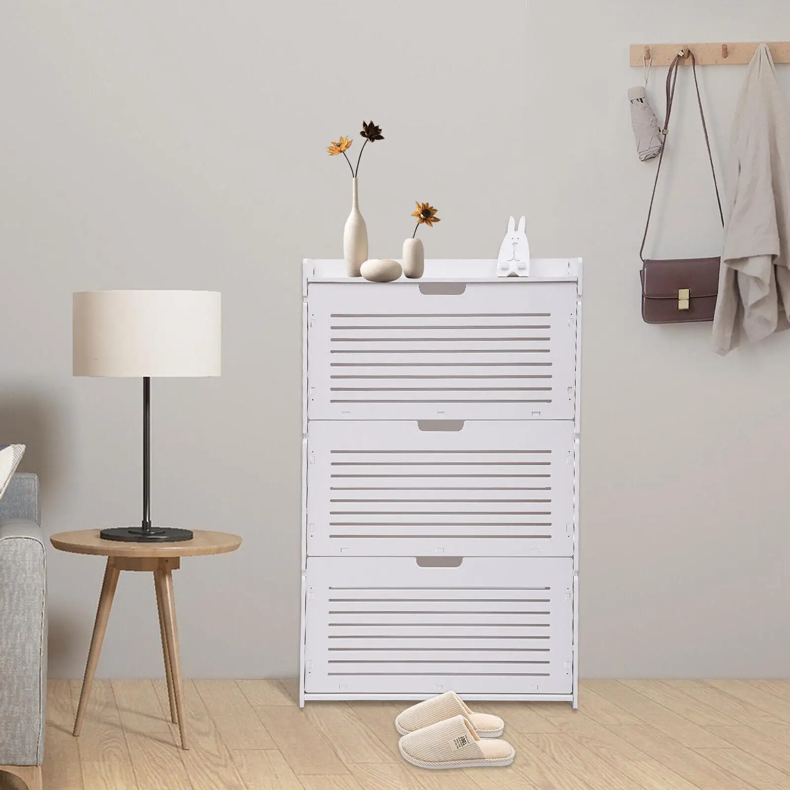 Flip-up Storage Shoe Cabinet Entryway Footwear Stand Rack with Concealed Handle