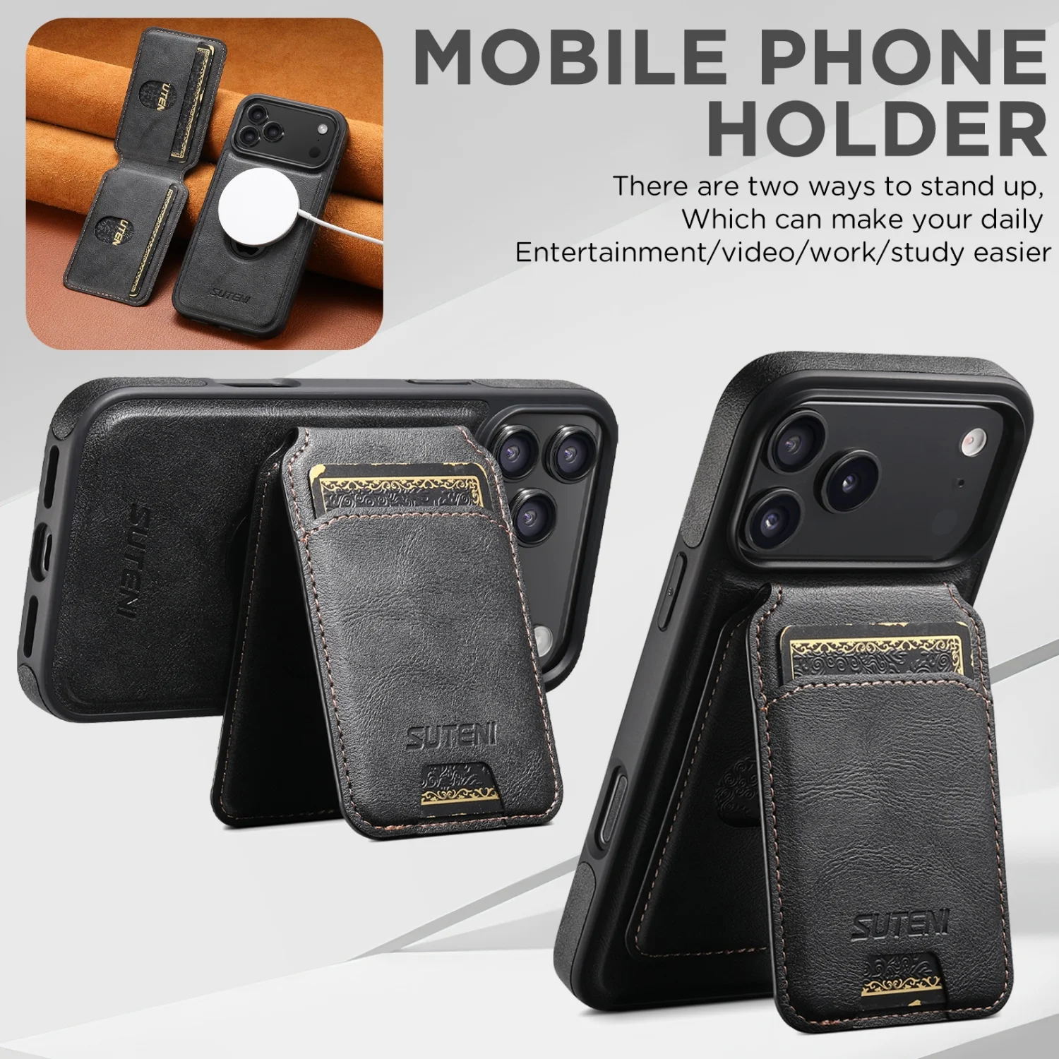 Premium Two-in-One Leather Case with Magnetic Attachment and Card Holder