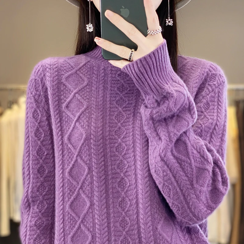 2023 Autumn and Winter New Women\'s Sweater 100% Wool Cashmere Sweater Half High Collar Knitted Pullover Fashion Soft Women\'s Top