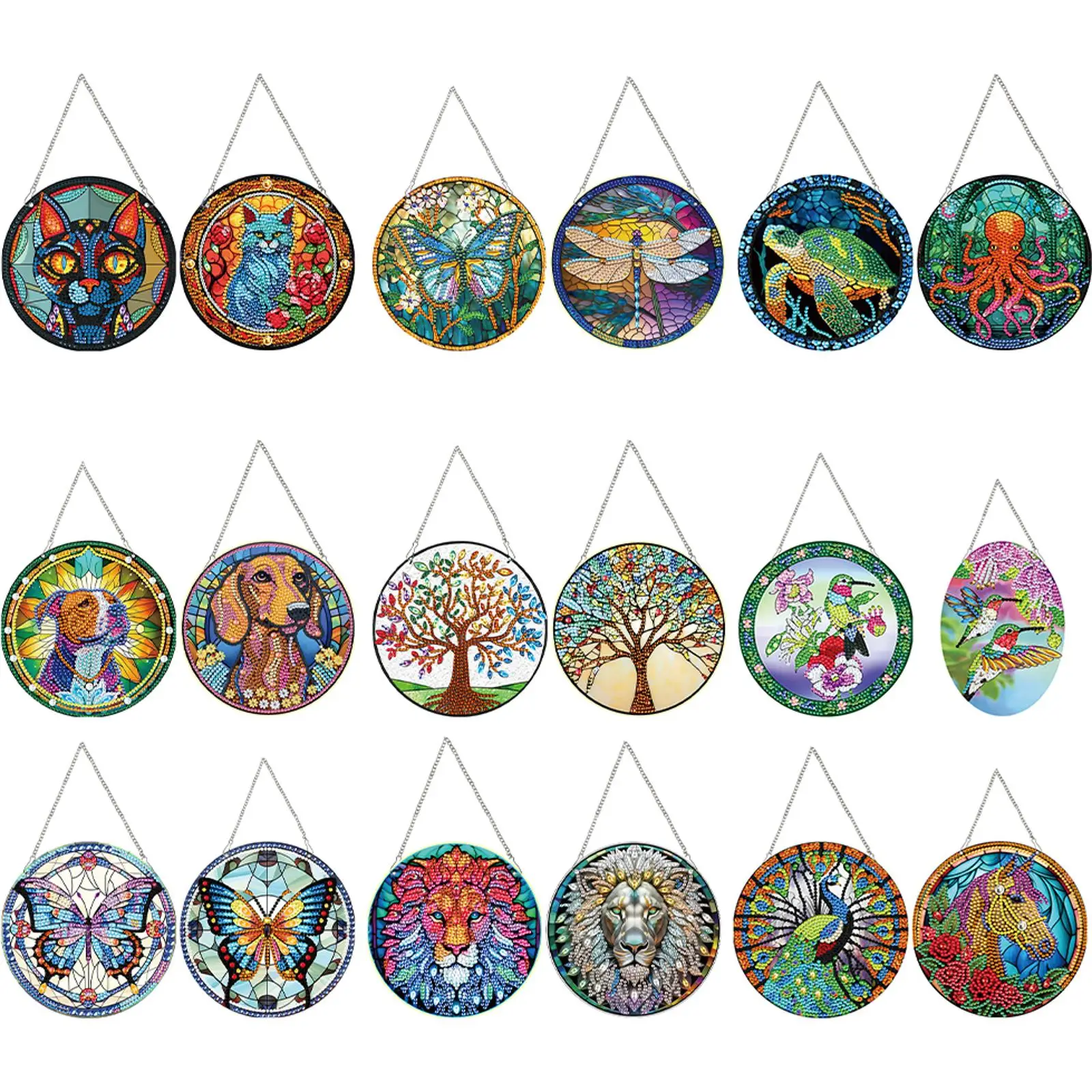 2pcs Animal Theme 2D/Flat DIY Special Shape Hanging Diamond Art Kits Rhinestone Diamond Art Window Pendants Wall Door Decoration