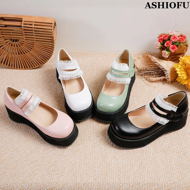 

ASHIOFU 2022 New Handmade Women's Platform Shoes Buckle Strap Lorita-style Large Size 34-46 Evening Party Fashion Summer Shoes