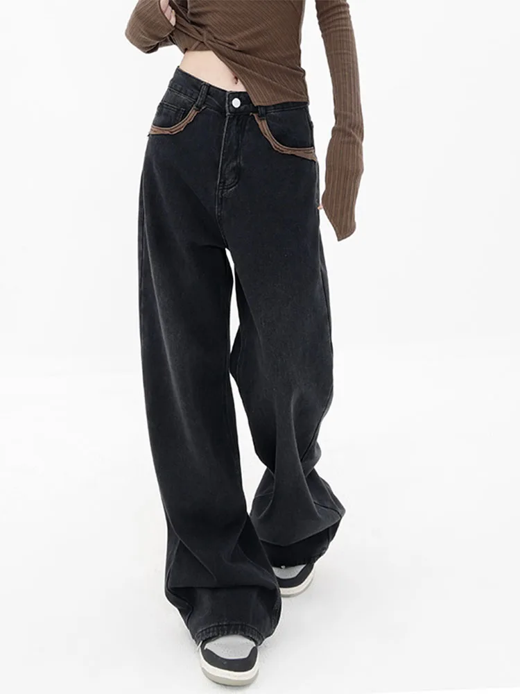 

2022 Autumn New Wide Leg Denim Pants Baggy Women Korean Fashion Oversize High Waist Black Jeans Streetwear Loose Trousers Tide