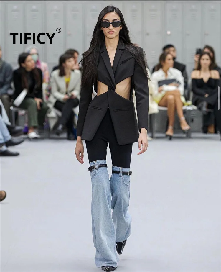 TIFICY American Spliced Jeans Spring Denim Pants New Women's High Waist Straight Leg Wide Leg Premium Jean Pant