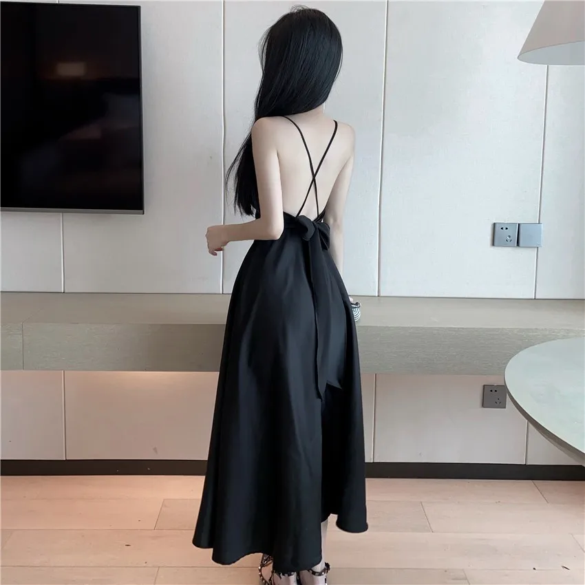 White Satin Spaghetti Strap Dress Women Sexy Summer Beach Dress Holiday Sleeveless Bow Lace Up Bandage Elegant Backless Dresses maxi dresses for women