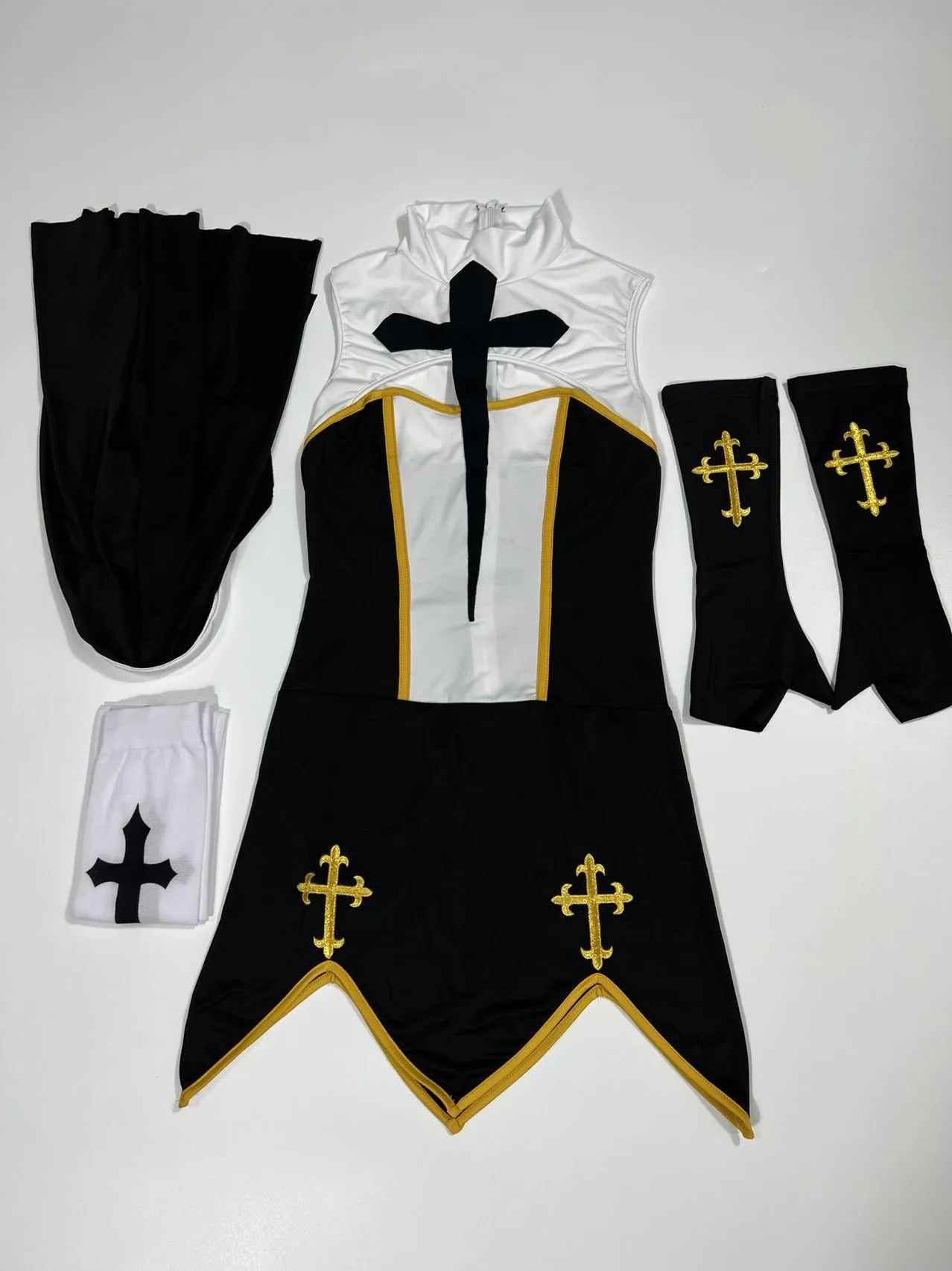 Purim Halloween Costume for Women Sexy Nun Costumes Church Religious Convent Sister Cosplay Dress With Headpiece Socks Gloves