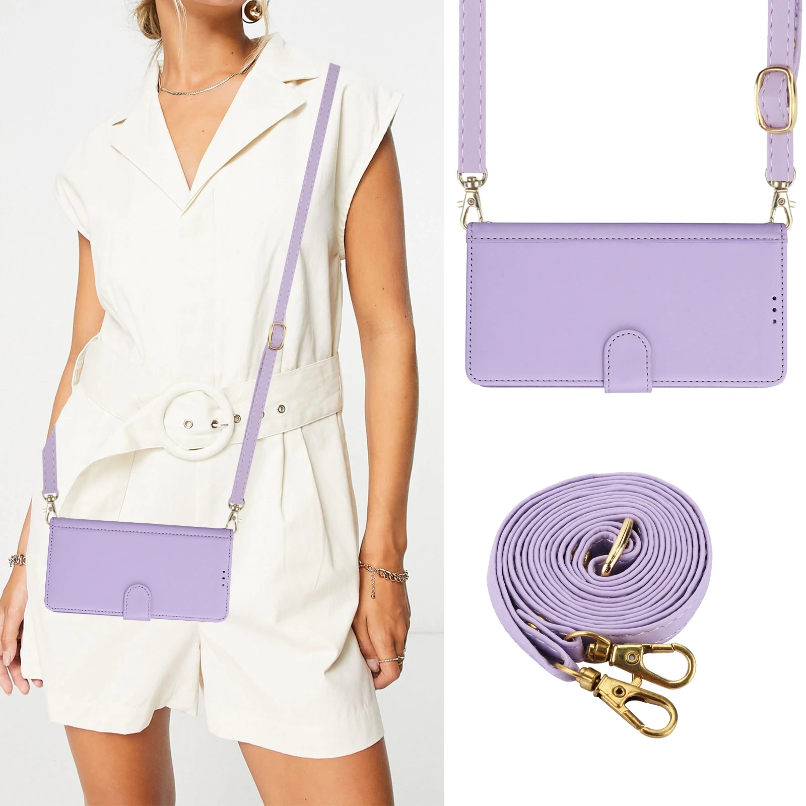 Capa de couro tipo carteira para cartões crossbody Solt para iPhone 16 Pro Max 15 Plus 14 13 12 11 XS XR SE 2022 Capa tipo cordão tipo livro_voghion.com