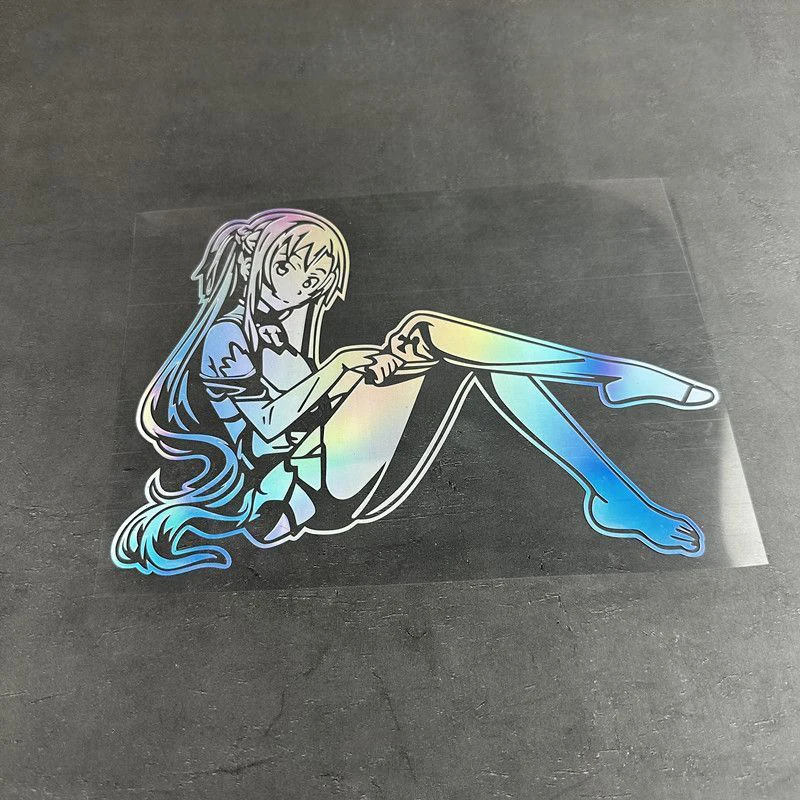 

20cm X 15cm Yuuki Asuna Laser Sexy Girls Exclusive Design Stationery Stickers Colorful Gradient Reflective Decals Toys for Kids