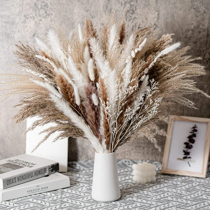 

80PCS Natural Dried Pampa Grass Bouquet,Boho Home Decor Bouquet, Phragmites Dried Flowers,Bouquet for Wedding Ramadan Decoration