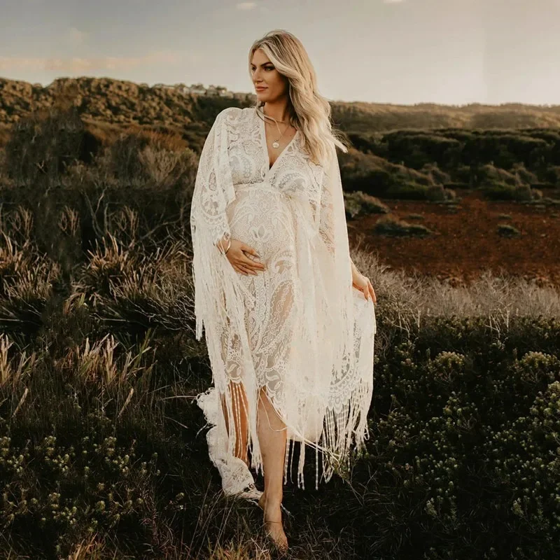 Boho Lace Tassel Robe Maternity Dress Photography Props Maxi Long Gown Photo Shoot Dress Pregnant Women Baby Shower Gift 6 Se1b4e637ad5946e3bb9be54ff707d212i