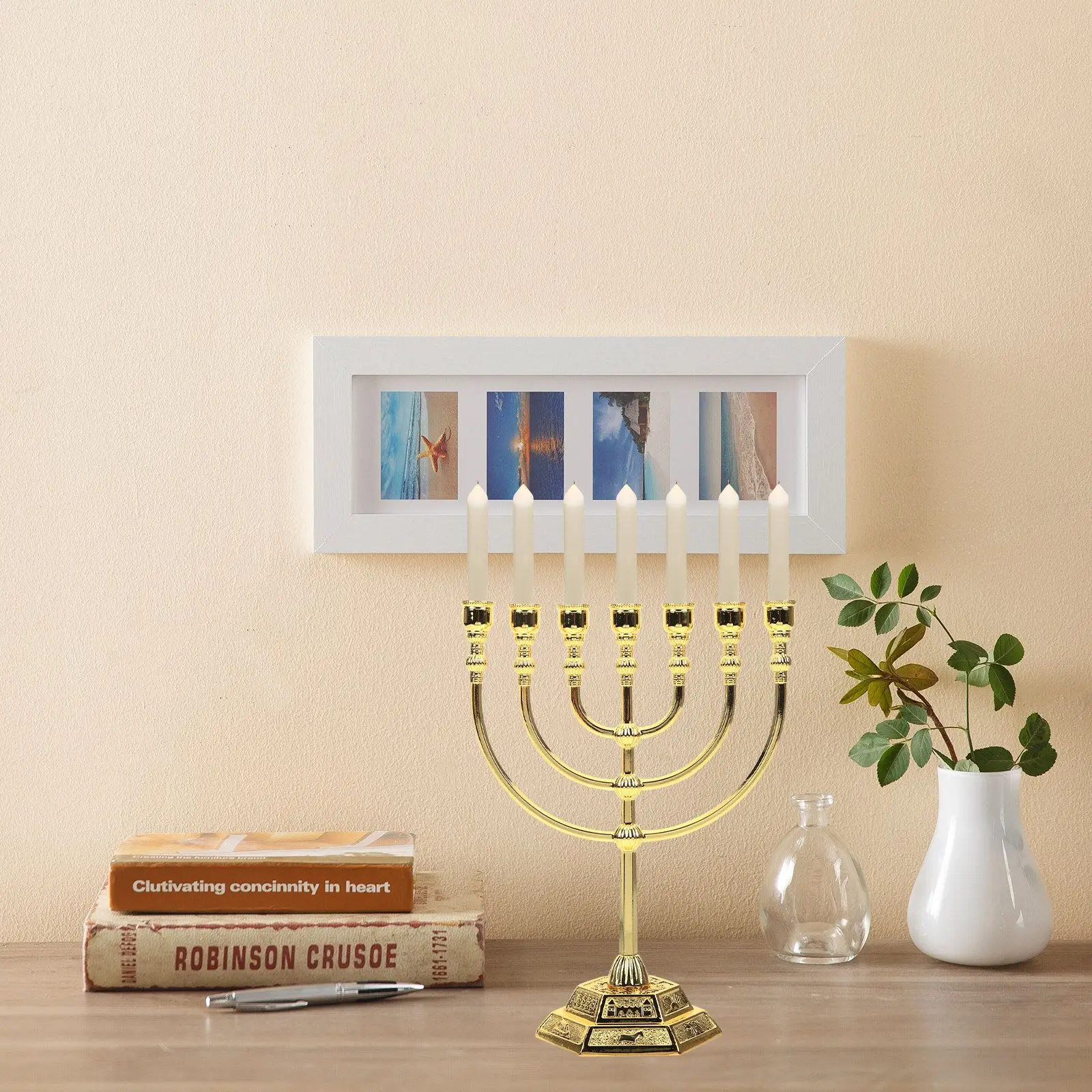 Seven-Hole Metal Menorah Candle Holder 4