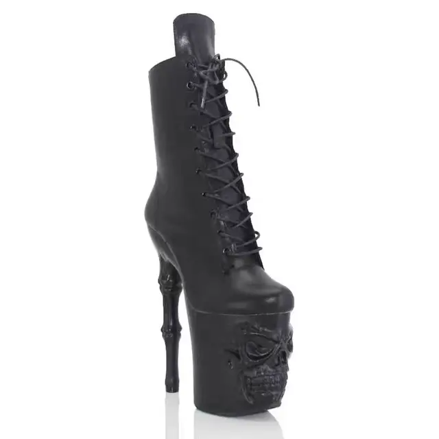 IDEAL MA new 20cm super high heel pole dance shoes skeleton soles black matte ankle boots stage runway boots 1