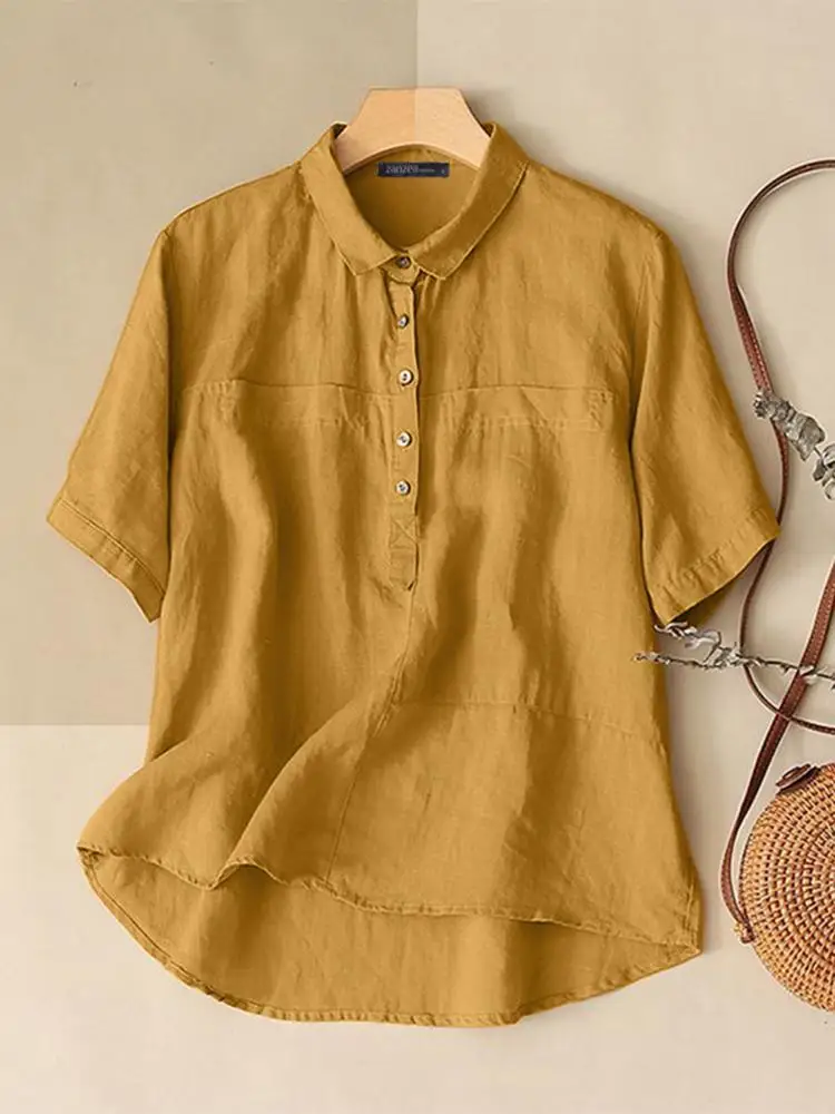 

Elegant Work Shirt ZANZEA Women Lapel Half Sleeve Blouse Fashion Summer Tops Solid Casual Loose Button Blusas Female Chemise