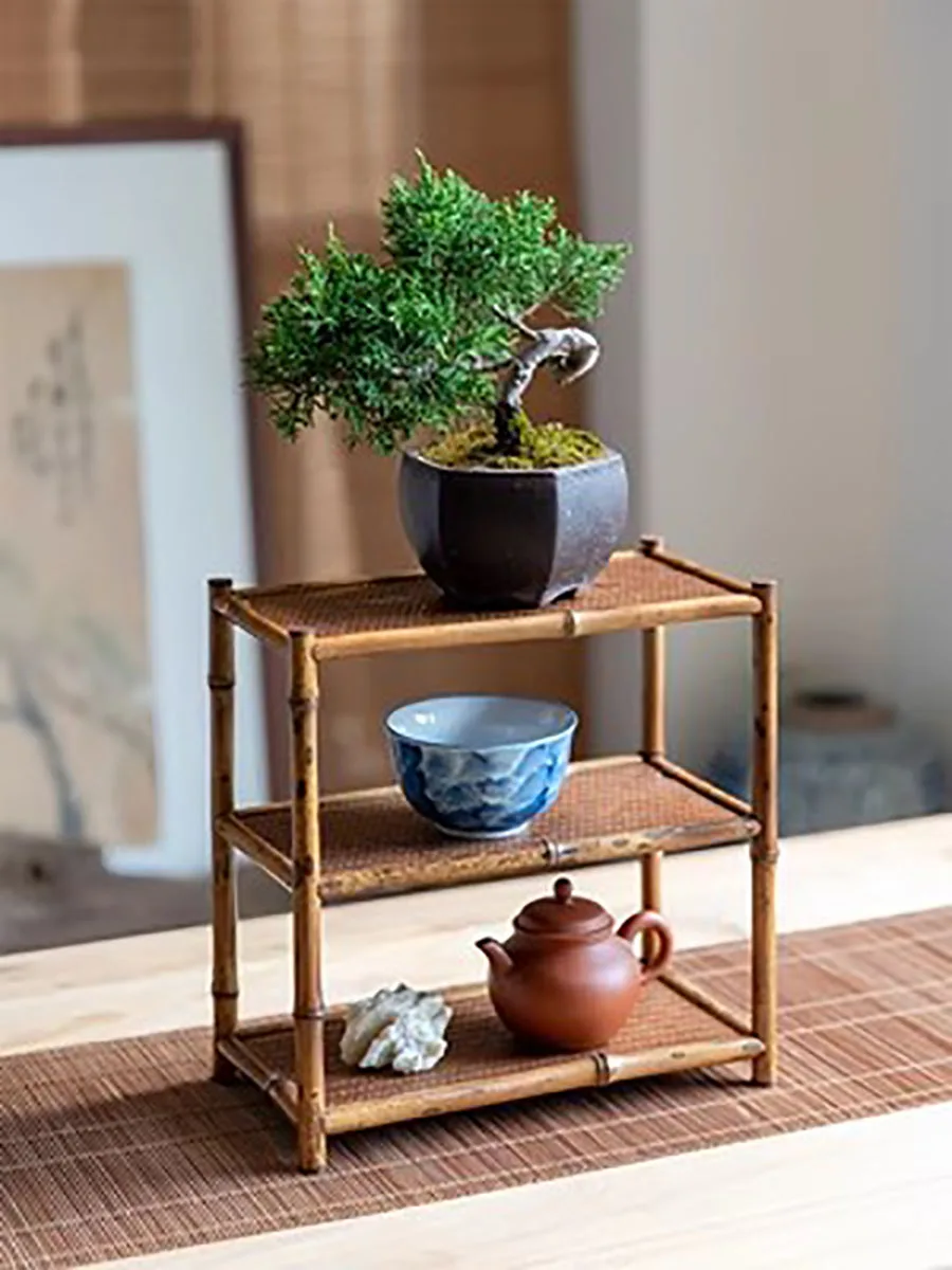 Bamboo Bracket Storage Rack, Tea Table Decoration, Stationery Base, Duobao Ge Tea Set