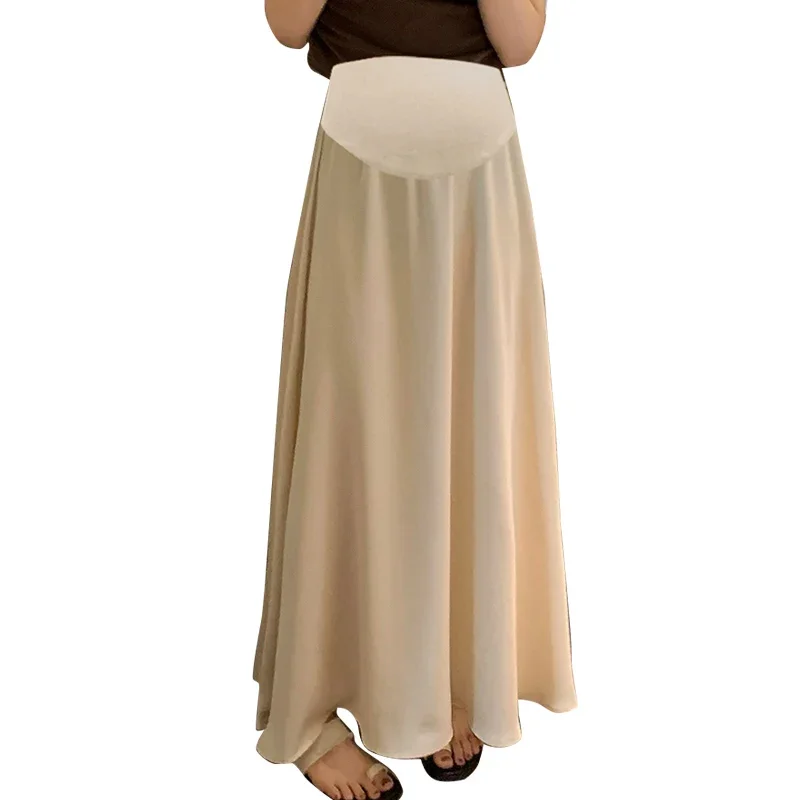 Korean Style Maternity Belly Skirts High Waist Long Design Pregnant Woman A-line Skirts Solid Color Pregnancy Umbrella Skirt