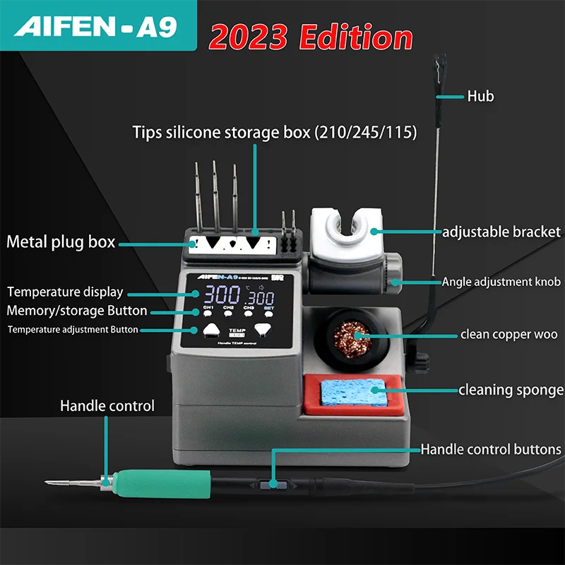 Паяльная станция AIFEN A9, совместимая с наконечниками паяльника, ручка C210C245C115, бессвинцовая электронная сварочная ремонтная станция (art.: 3920bef27cd07) - 3920bef27cd07