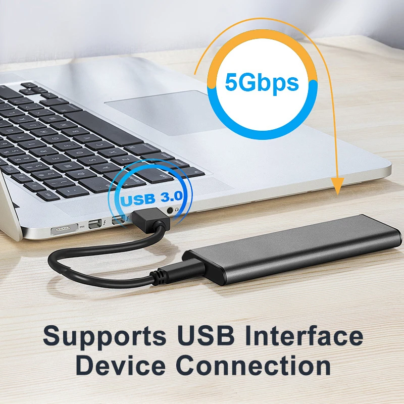 M.2 NGFF SATA SSD Enclosure M2 to USB Type C 3.1 External SSD Adapter 5Gbps Tool-Free Enclosure for NGFF 2230/2242/2260/2280 SDD