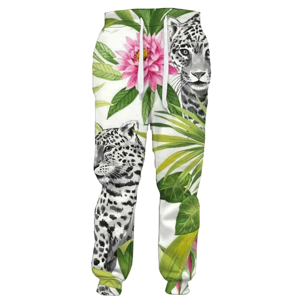 

Модные мужские брюки HX с животными, тропические растения, цветочный лист, леопард, 3D принт, спортивная одежда, повседневные спортивные брюки, уличная одежда в стиле Харадзюку