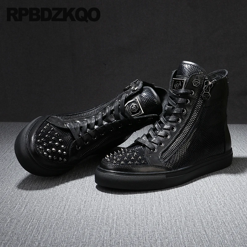 Men's Spikes Embroidery High Top Punk Rock Sneakers Shoes Flats