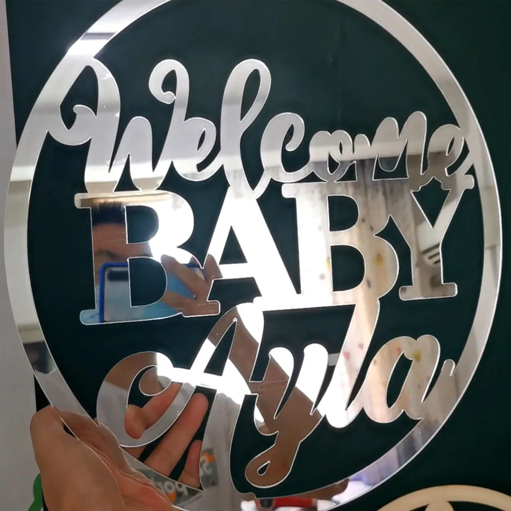 Acrylic Welcome Baby Sign Babyshower Sign Circle Shape Wall Unique Party Gift Decoration Birthday Party Baptism acrylic party decorations