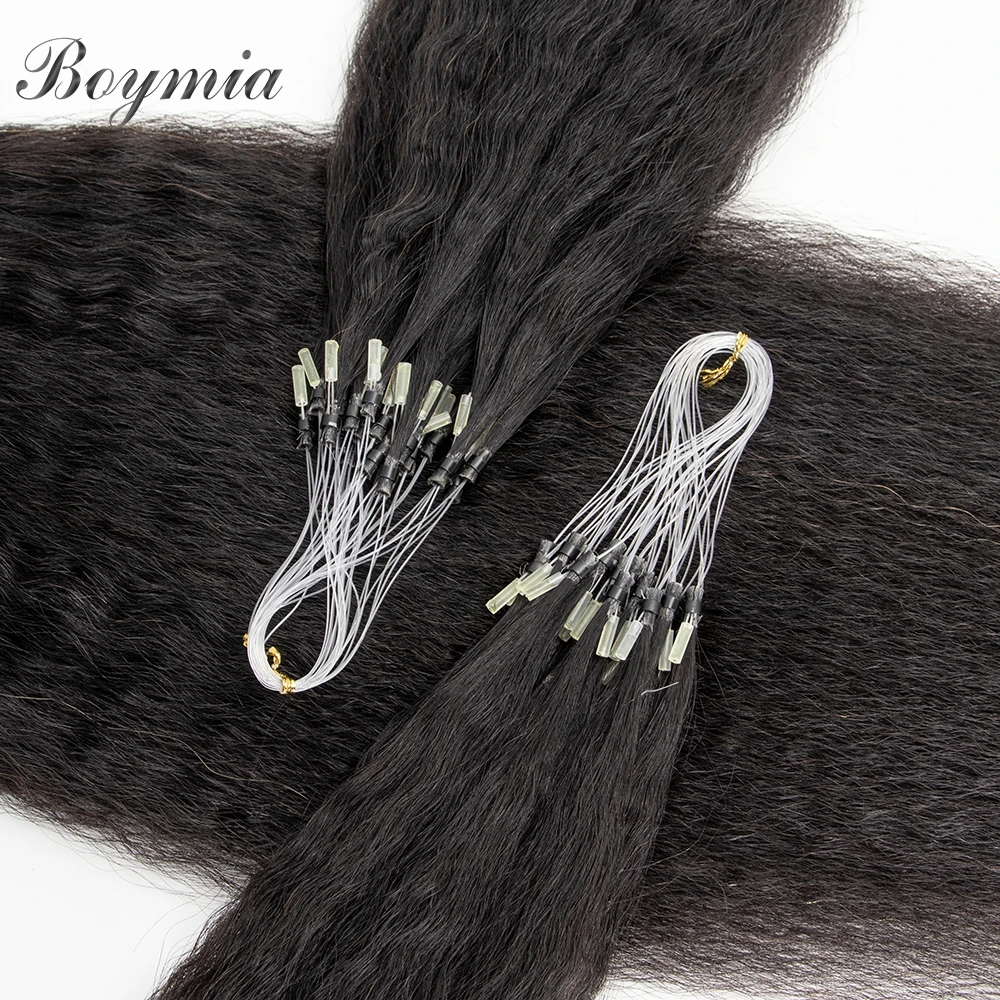 Boymia Micro Loop Hair Extensions Kinky Straight 12"-26" Brazilian Remy Micro Ring Link Hair Natural Black 1B Bulk 50pcs