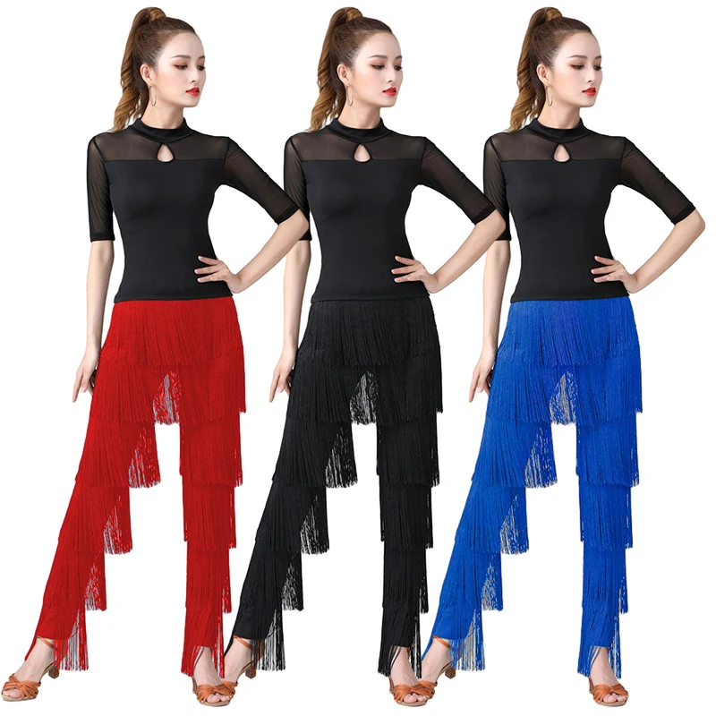 

Women Tassel Latin Dance Pants Ballroom Tango Cha-Cha Samba Tiered Fringe Trousers Performance Practice Costume Latin Pants