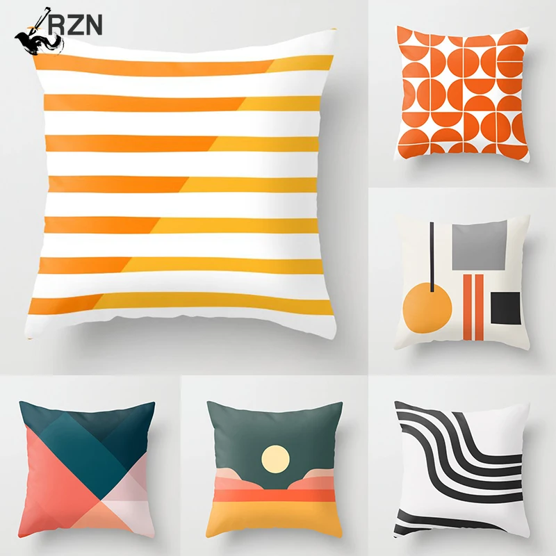 

45*45cm Orange Color Throw Pillow Case Mid Century Geometric Cushion Covers for Home Sofa Chair Decorative Pillowcases