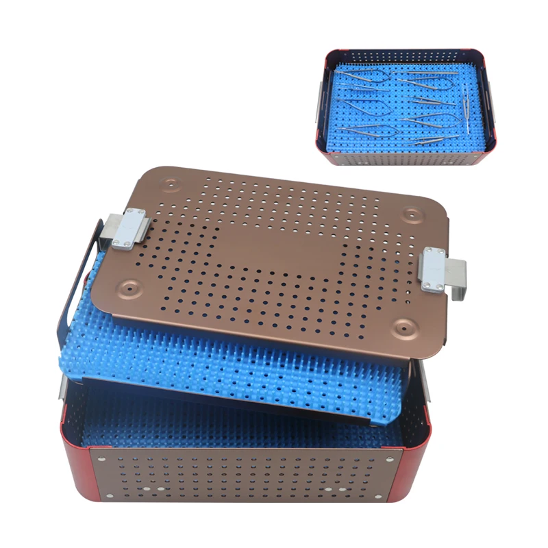 

GREATLH Sterilization Tray Case Box Aluminium Alloy Double Layers Disinfection Box for Holding Instrument