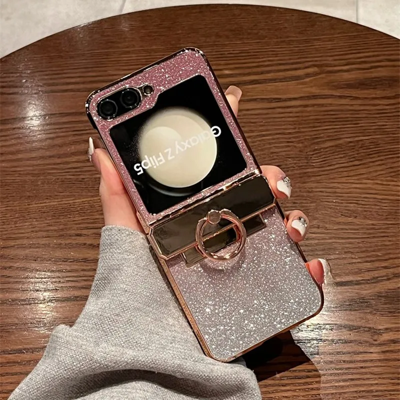 Luxury Glitter Diamond Bracket Case with Ring Holder and Gradient Plating