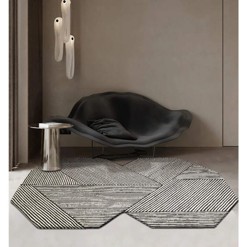 Special-Shaped Thick Plush Mat, Irregular Carpet, Black and White Line Rug, Bedroom Cloakroom, Dresser, Art Design 3