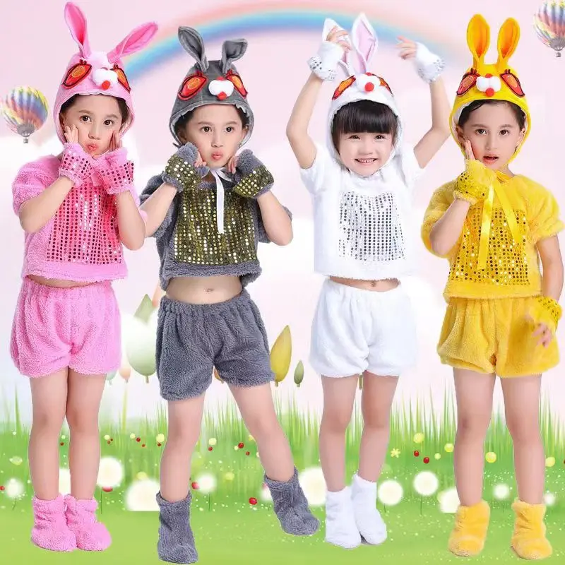 

Children's Velour Fabric Performance Costume Cosplay White Pink Gray Rabbits Role-playing Animal Clothing Jumpsuit 90-150cm