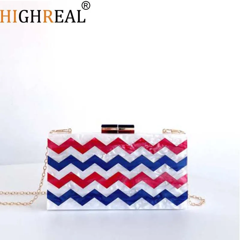 

New Fashion Women Evening Bag Cute Wave Acrylic Chain Handbags Luxury Square Party Wedding Bags Casual Box Clutch