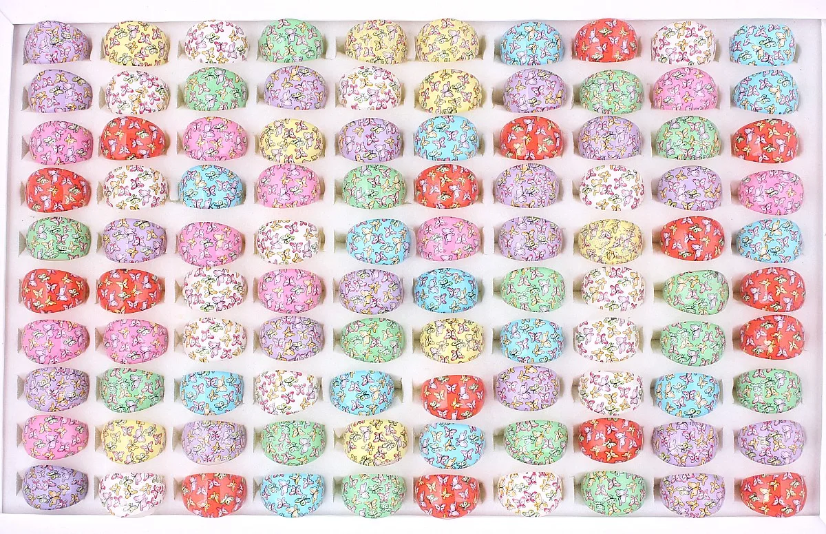 Bunte Schmetterling Design schöne Kinder Ringe, Harz Lucite Modeschmuck, süßes Mädchen, Großhandel, Los, 10 Stück – Detail 7