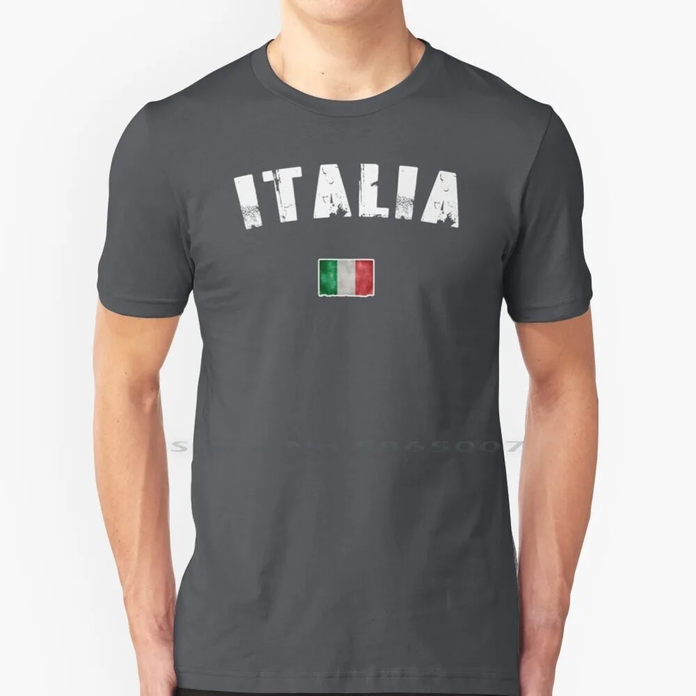 T-Shirt Bandiera Italia T-Shirt 100% Cotone Italia Calcio Logo Italia Azzururi Emblema Cappuccino Sicilia Roma Napoli