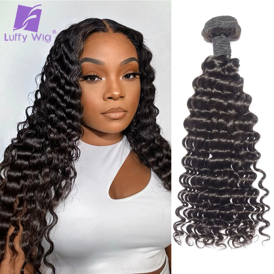 Brazilian Human Hair Bundles Curly Double Drawn Weave Weft Deep Wave Bundles Extensions for Women LuffyWig