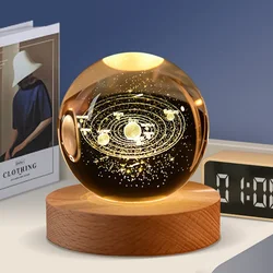 Mystical Galaxy Engraved 3D Crystal Ball with Wood Base (Solar system)