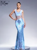 Missord New V Neck Cutout Vestidos Sequin Mermaid Evening Gown Wedding Birthday Party Formal Occasion Cocktail Maxi Prom Dresses 1