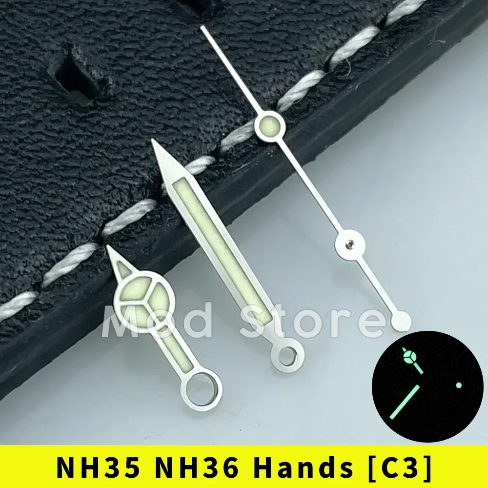 

NEW High quality C3 Lume Silver Watch Hands Set Mod For NH35 NH36 4r35 4r36 Mov't SUB Style Polished Finish