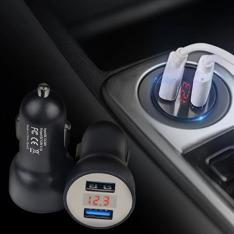 

Universal Dual Ports 3.1A Power Quick Charging Cigarette Lighters Socket Waterproof Adapter USB LED Voltmeter Digital Display