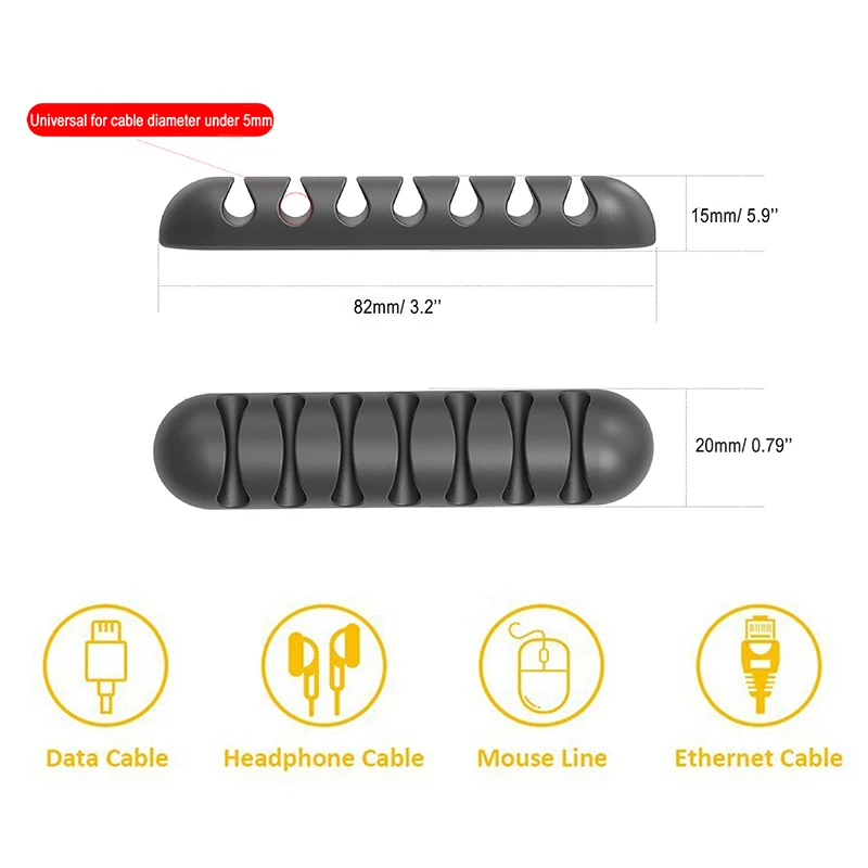 7 Holes USB Cable Organizer Cable Clamp Wire Winder Headphone Earphone Holder Cord Silicone Clip Phone Line Desktop Management